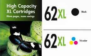 HP 62XL High Yield Black and HP 62XL High Yield Tri-Color Ink Cartridges
