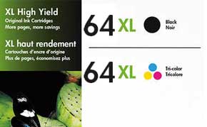 HP 64XL High Yield Black and HP 64XL High Yield Tri-Color Ink Cartridges