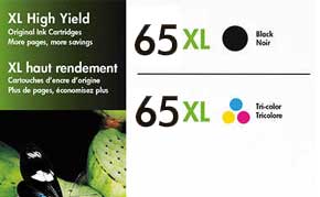 HP 65XL High Yield Black and HP 65XL High Yield Tri-Color Ink Cartridges